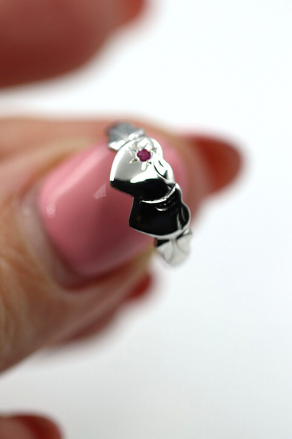 Genuine 9ct 9K 375 Yellow, Rose or White Gold 375 Pink Sapphire (Birthstone Of September) Double Heart Signet Ring