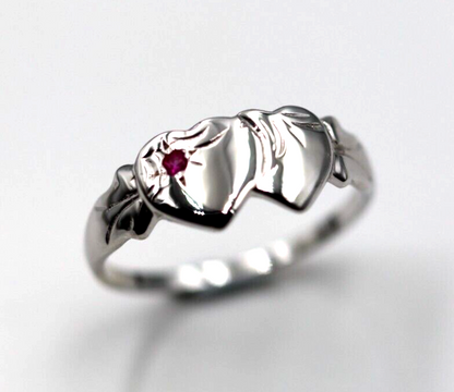 Genuine 9ct 9K 375 Yellow, Rose or White Gold 375 Pink Sapphire (Birthstone Of September) Double Heart Signet Ring