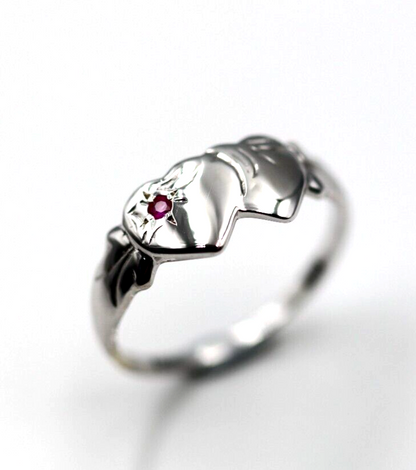 Genuine 9ct 9K 375 Yellow, Rose or White Gold 375 Pink Sapphire (Birthstone Of September) Double Heart Signet Ring