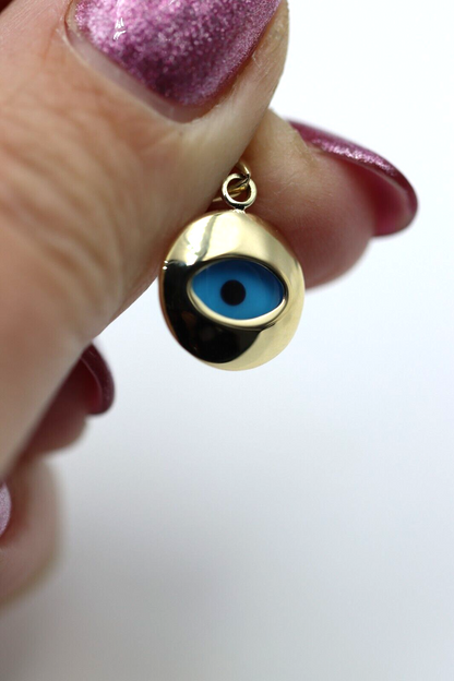 Genuine 9ct 9k 375 Yellow Gold Greek Mati Nazar Lucky Evil Eye Charm or Pendant