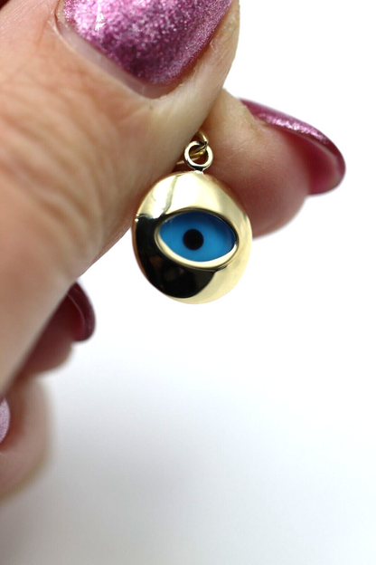 Genuine 9ct 9k 375 Yellow Gold Greek Mati Nazar Lucky Evil Eye Charm or Pendant