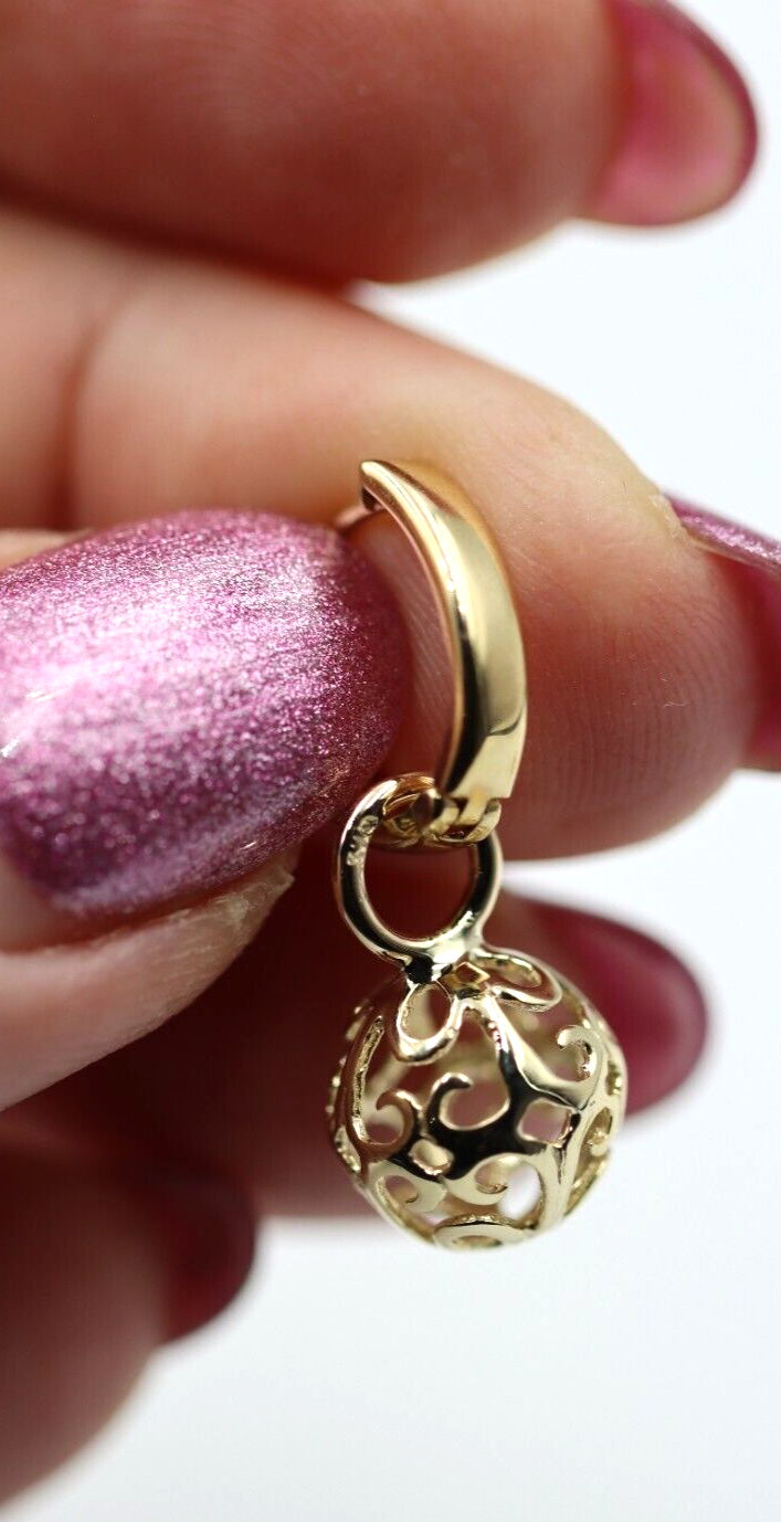 Genuine 9ct 9k 375 Yellow, Rose or White Gold Hoop 10mm Filigree Ball Huggies Earrings