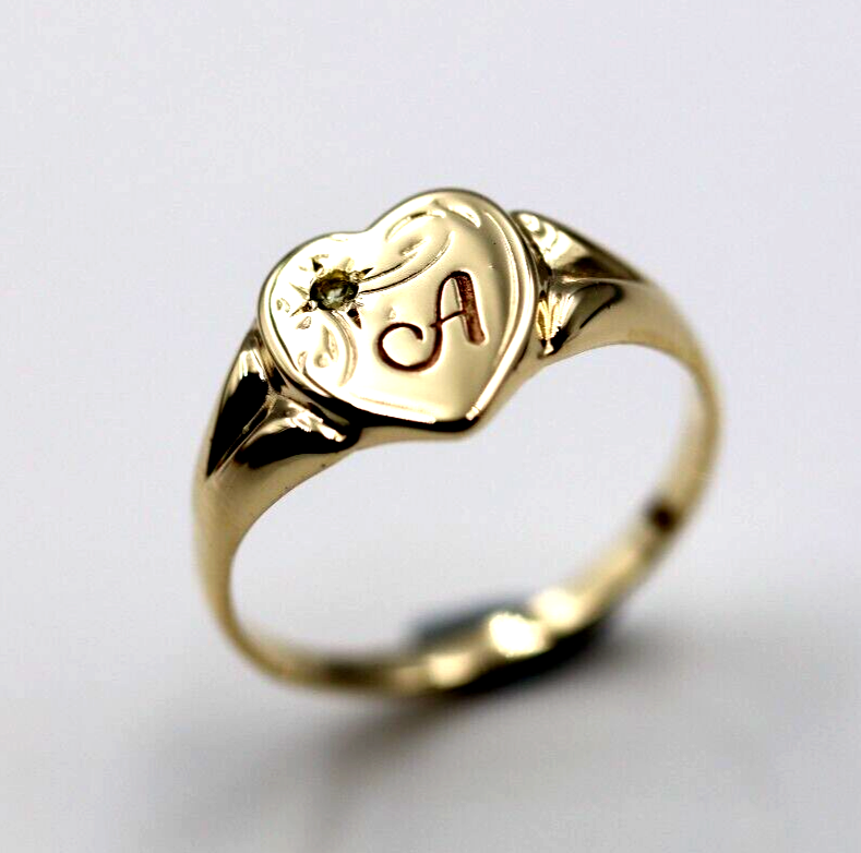 Genuine 9ct 9k 375 Yellow Gold Green Peridot (August Birthstone) Signet Ring + Engraving