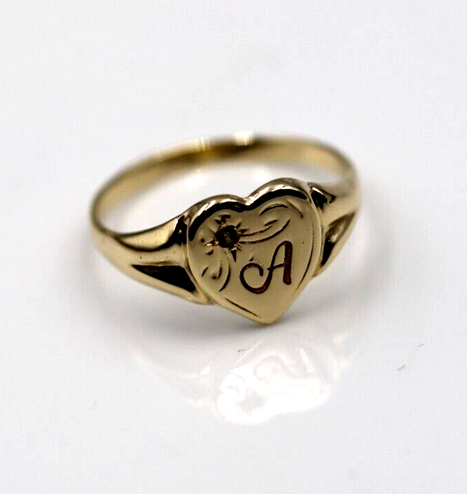 Genuine 9ct 9k 375 Yellow Gold Green Peridot (August Birthstone) Signet Ring + Engraving