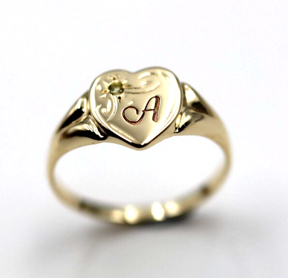 Genuine 9ct 9k 375 Yellow Gold Green Peridot (August Birthstone) Signet Ring + Engraving