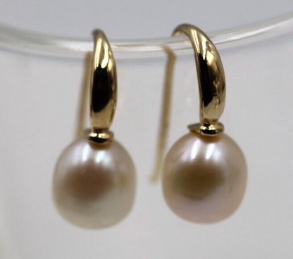 Genuine 9ct Yellow Gold Oval Freshwater Pearl 8x9mm Ball Earrings