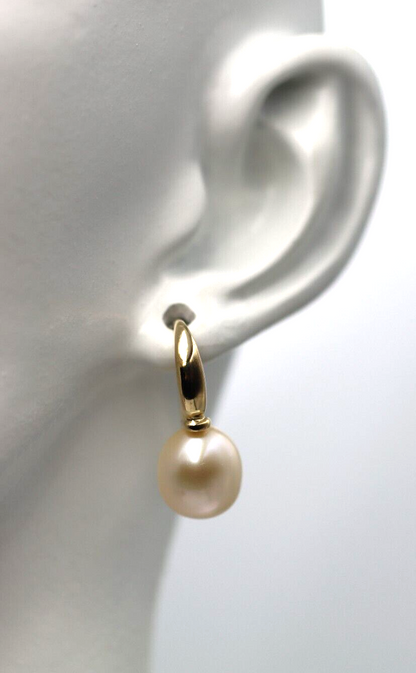 Genuine 9ct Yellow Gold Oval Freshwater Pearl 8x9mm Ball Earrings