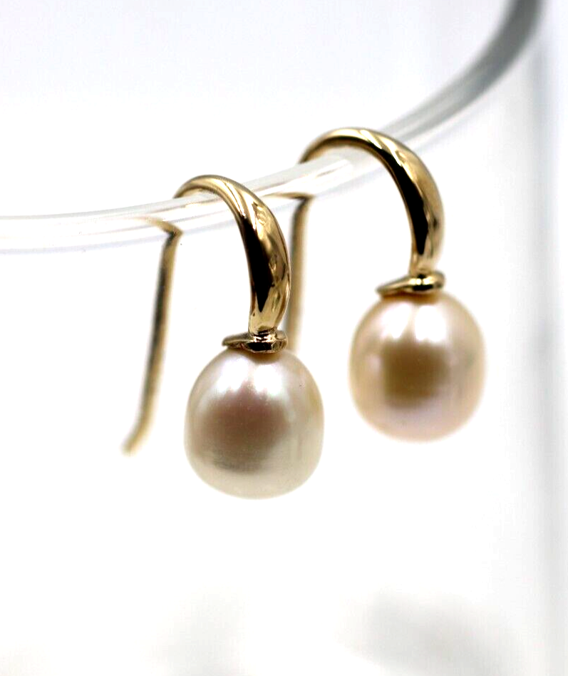 Genuine 9ct Yellow Gold Oval Freshwater Pearl 8x9mm Ball Earrings