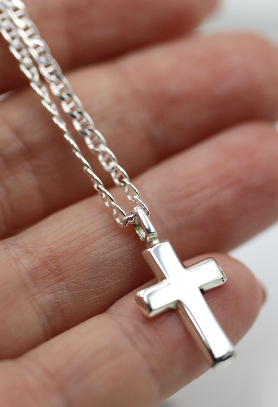 Sterling Silver 925 Small Cross Pendant + 45cm, 50cm or 55cm Anchor Necklace