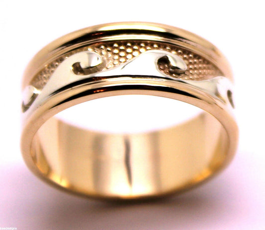 Solid Genuine 9ct 9kt Rose And White Gold Mens Surf Wave Ring - Choose your ring size