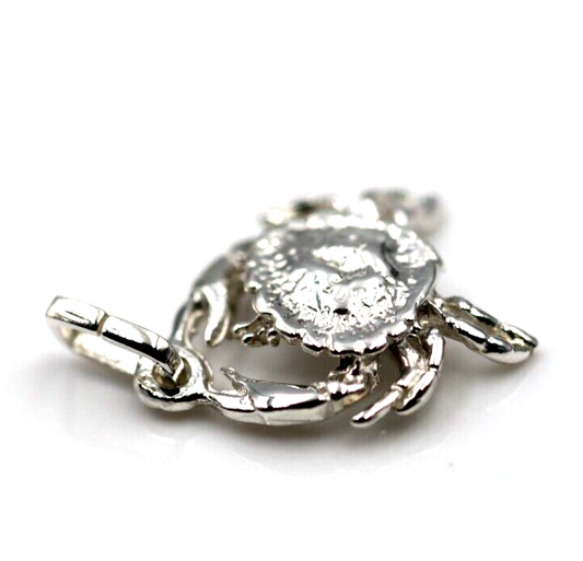 Genuine Sterling Silver 925 Solid Crab Cancer Zodiac Pendant  Charm