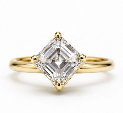 Genuine 18ct 750 Solid Yellow Gold Asscher 3.07ct D VVS1 Lab Grown Diamond Ring