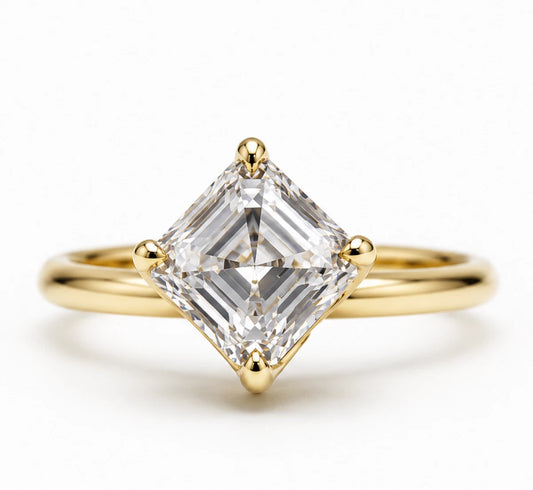 Genuine 18ct 750 Solid Yellow Gold Asscher 3.07ct D VVS1 Lab Grown Diamond Ring
