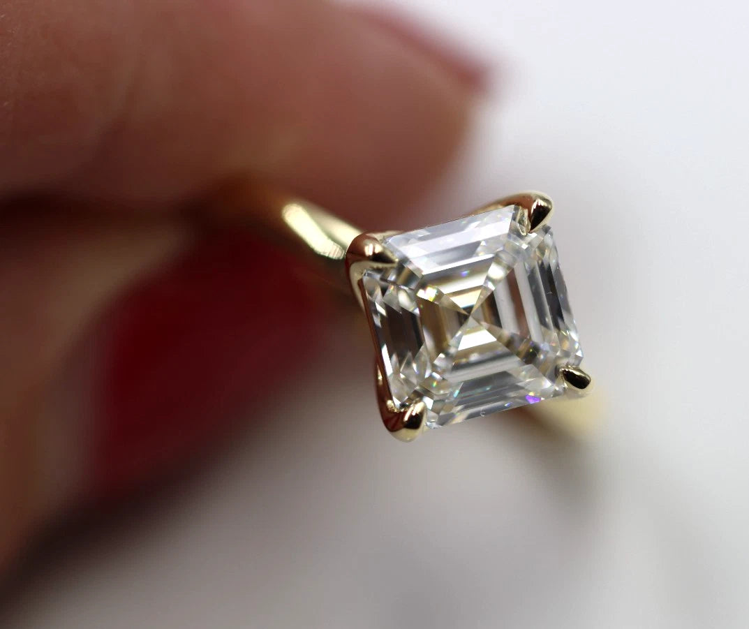 Genuine 18ct 750 Solid Yellow Gold Asscher 3.07ct D VVS1 Lab Grown Diamond Ring
