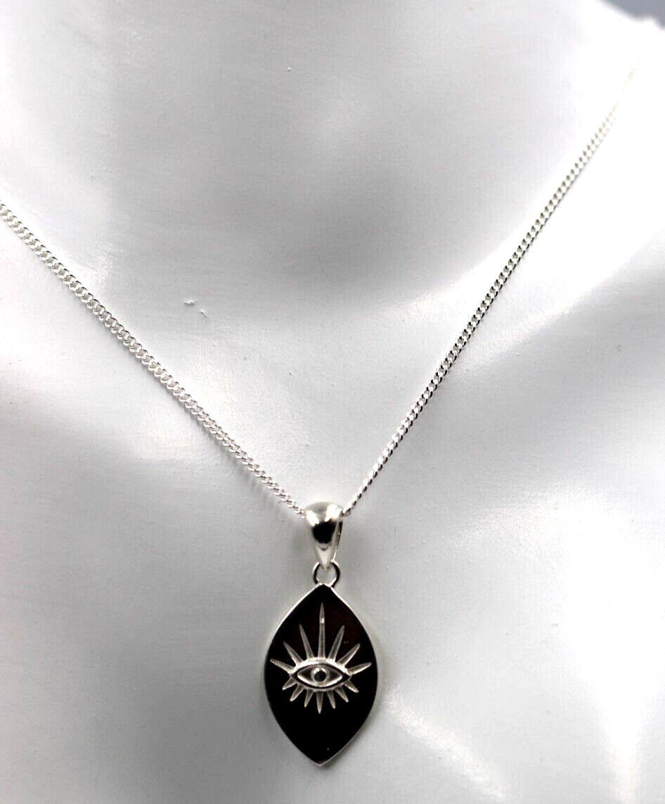 Genuine Sterling Silver 925 Greek Eye Charm / Pendant & Chain Necklace