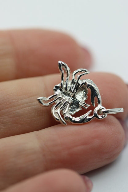 Genuine Sterling Silver 925 Solid Crab Cancer Zodiac Pendant  Charm