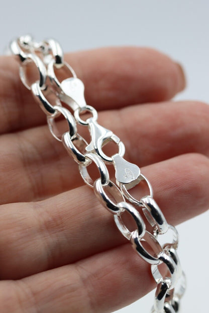 Sterling Silver 925 Heavy Oval Belcher Chain Necklace + Pendant