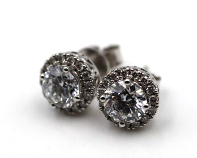 Genuine 9ct 9k White Gold G/S1 2ct Lab Grown Diamond Studs Earrings