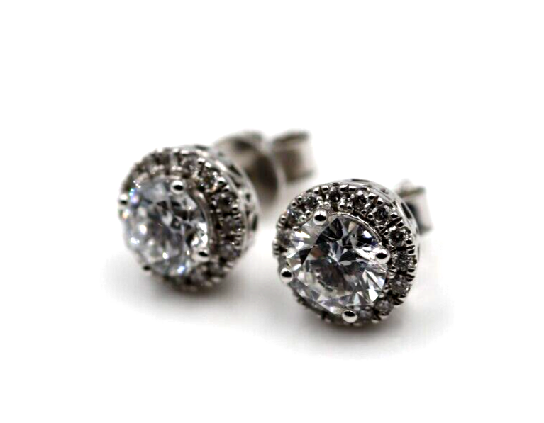 Genuine 9ct 9k White Gold G/S1 2ct Lab Grown Diamond Studs Earrings