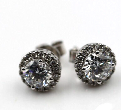 Genuine 9ct 9k White Gold G/S1 2ct Lab Grown Diamond Studs Earrings