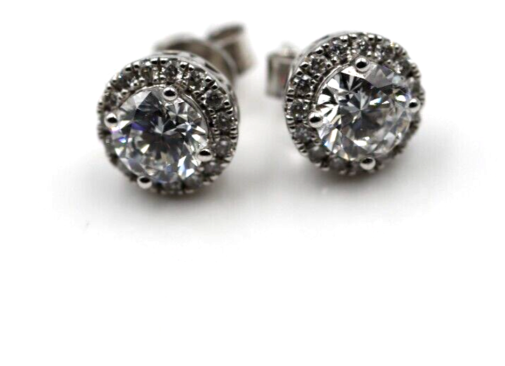 Genuine 9ct 9k White Gold G/S1 2ct Lab Grown Diamond Studs Earrings