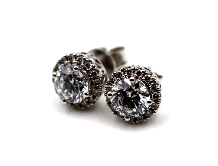 Genuine 9ct 9k White Gold G/S1 2ct Lab Grown Diamond Studs Earrings
