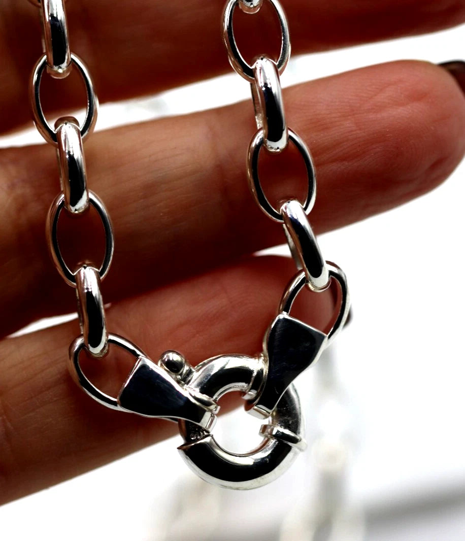 Genuine Heavy Sterling Silver 925 Oval Belcher Necklace Chain 61cm 32g