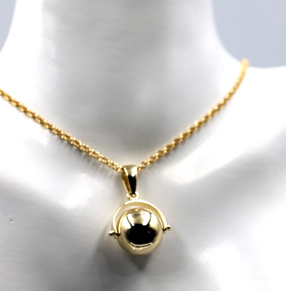 Genuine 9ct 9k Yellow Gold 70cm Cable Necklace Chain + Spinner Pendant