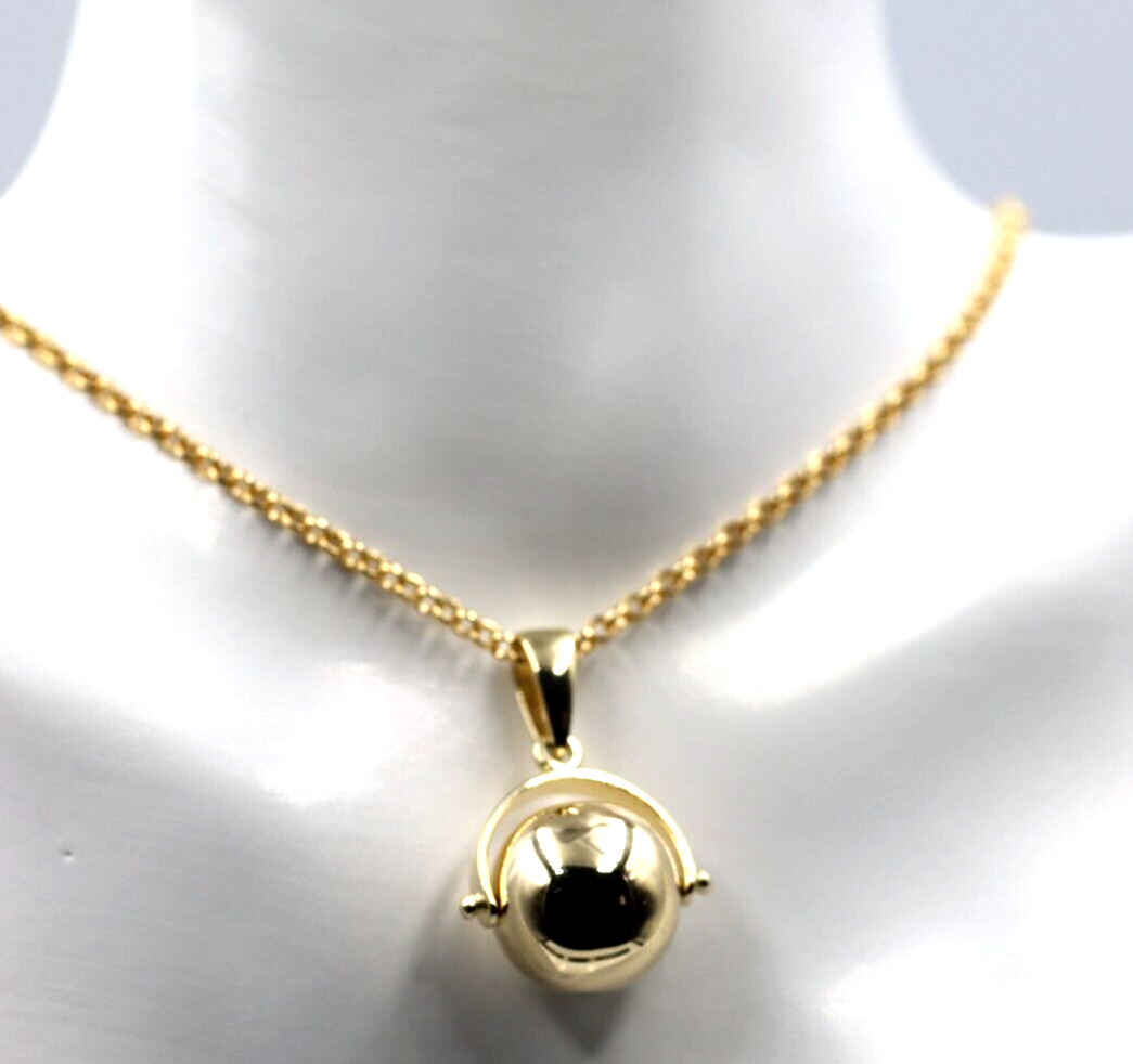 Genuine 9ct 9k Yellow Gold 70cm Cable Necklace Chain + Spinner Pendant