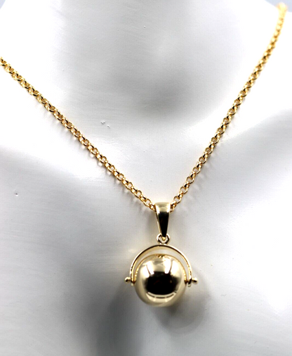Genuine 9ct 9k Yellow Gold 70cm Cable Necklace Chain + Spinner Pendant