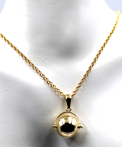 Genuine 9ct 9k Yellow Gold 70cm Cable Necklace Chain + Spinner Pendant