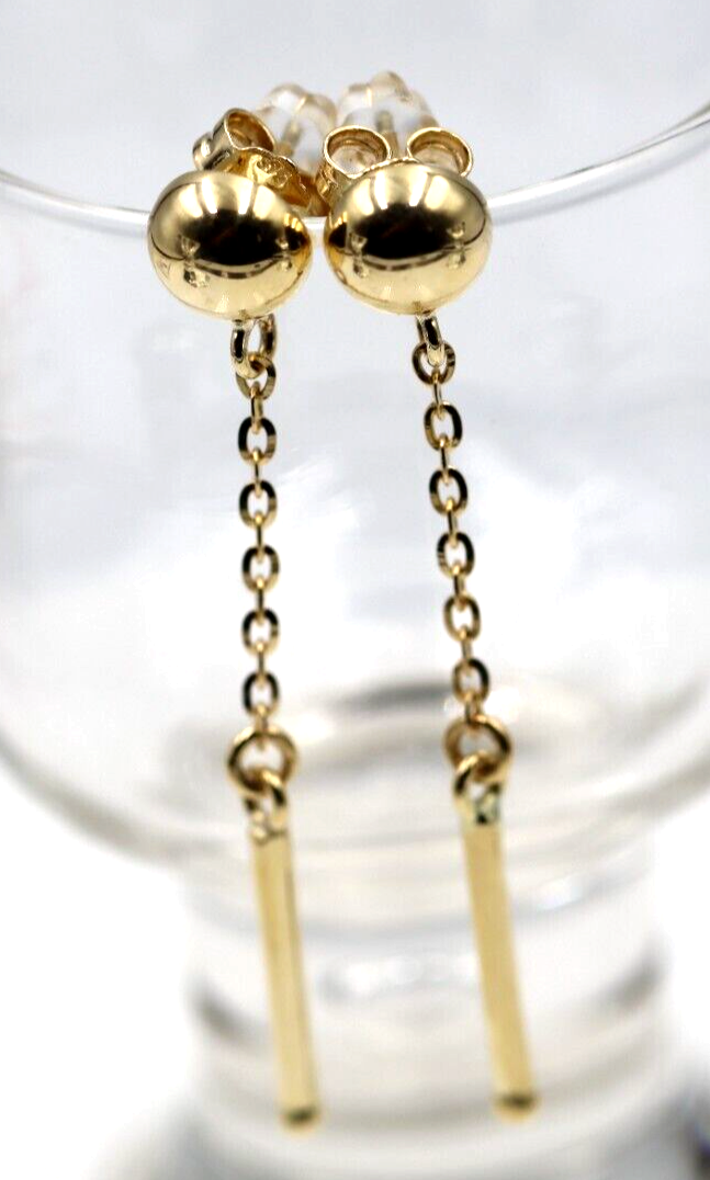Kaedesigns 9ct 9k 375 Yellow, Rose or White Gold Half 8mm Ball Stud Chain Long Earrings