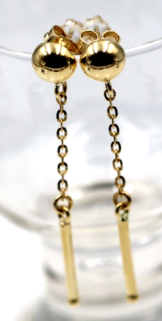 Kaedesigns 9ct 9k 375 Yellow, Rose or White Gold Half 8mm Ball Stud Chain Long Earrings