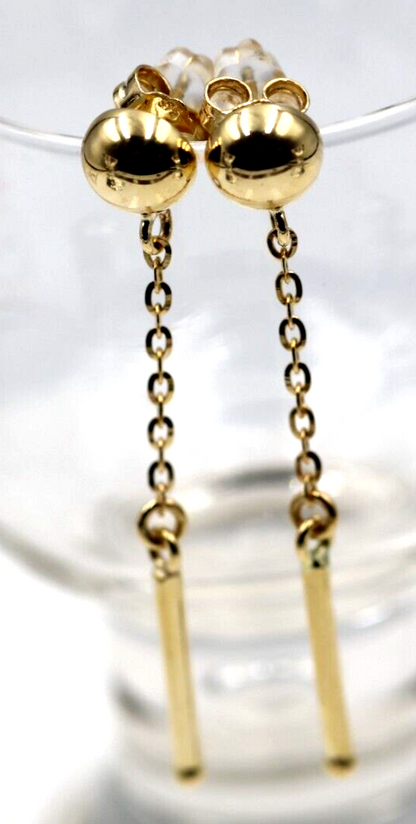 Kaedesigns 9ct 9k 375 Yellow, Rose or White Gold Half 8mm Ball Stud Chain Long Earrings