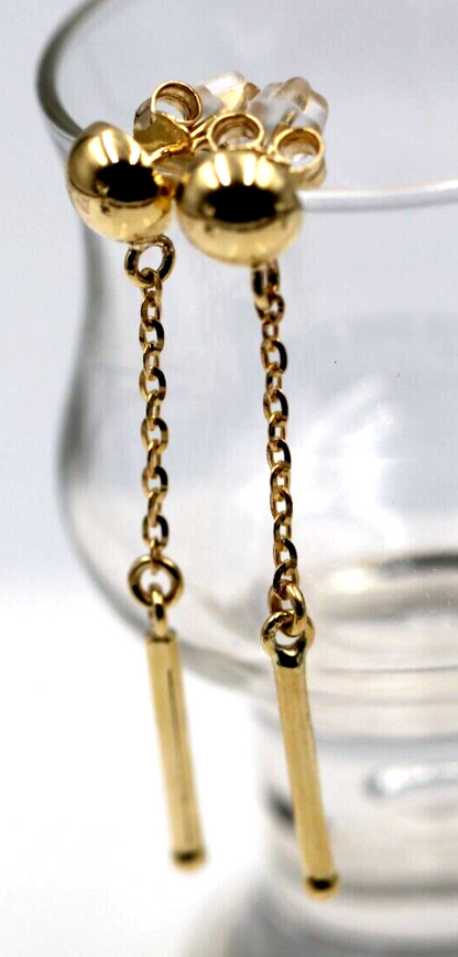 Kaedesigns 9ct 9k 375 Yellow, Rose or White Gold Half 8mm Ball Stud Chain Long Earrings