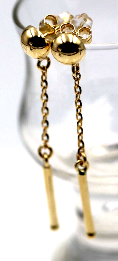 Kaedesigns 9ct 9k 375 Yellow, Rose or White Gold Half 8mm Ball Stud Chain Long Earrings