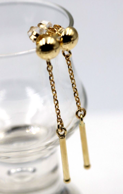 Kaedesigns 9ct 9k 375 Yellow, Rose or White Gold Half 8mm Ball Stud Chain Long Earrings