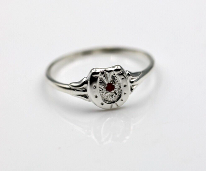Sterling Silver 925 Small Lucky Horse Shoe Horseshoe Ring Set with Ruby