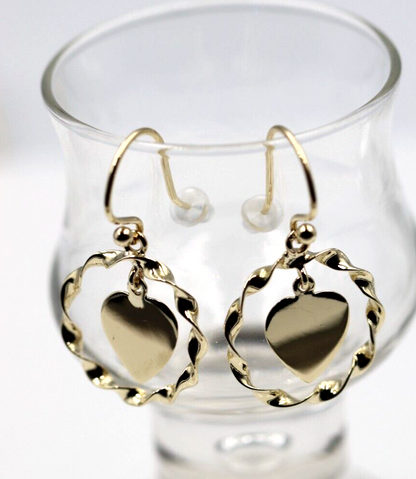 Genuine 9ct 9k Solid Yellow, Rose or White Gold Hooks Fancy Heart Disc Earrings