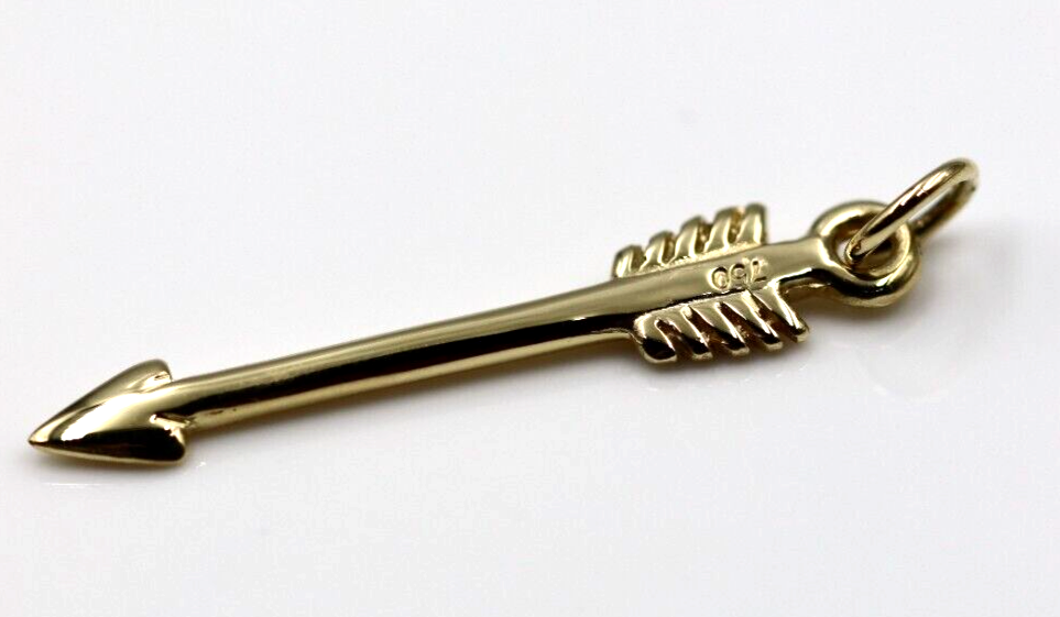 Genuine 9ct or 18ct Yellow, Rose or White Gold 750 Arrow Charm with jump ring