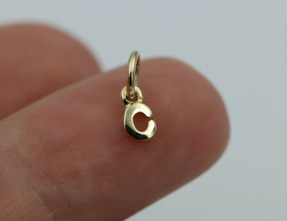 Genuine 9ct 9kt Genuine Very Small, Tiny Solid Yellow, Rose or White Gold Initial Pendant Charm C