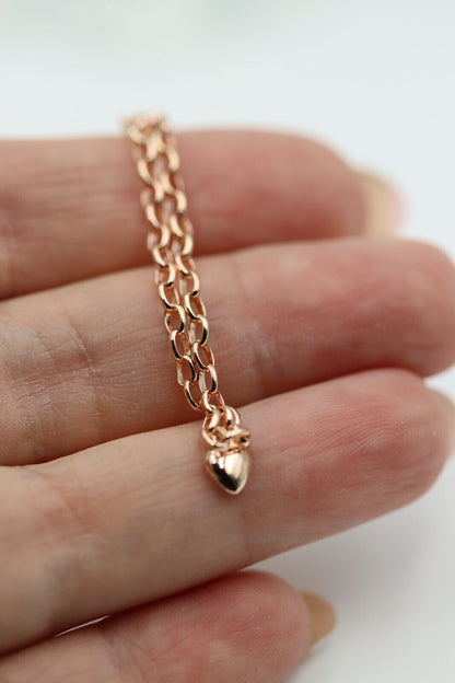Genuine 9ct 9K 375 Solid Yellow or Rose Gold 25cm Belcher Anklet + 1 heart charm