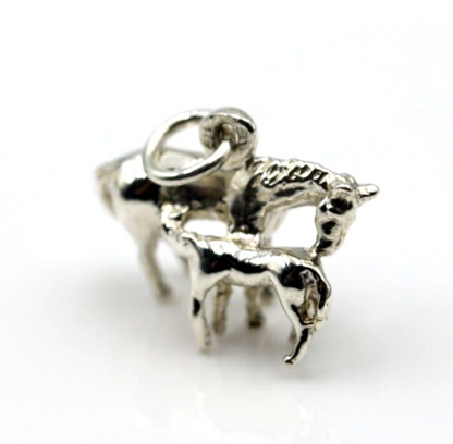 Genuine Sterling Silver 925 3D Horse and Foal Pendant / Charm