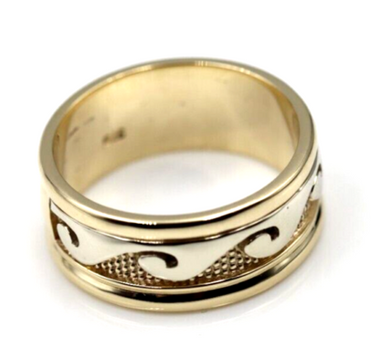 Solid Genuine 9ct 9kt Yellow And White Gold Mens Surf Wave Ring - Choose your ring size