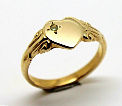 Size Q August Birthstone 9ct 9k 375 Yellow, Rose or White Gold Green Peridot Stone Heart Signet Ring