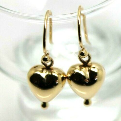 Kaedesigns Genuine 9ct 9kt Solid Yellow, Rose or White Gold Dangle Puffed Heart Earrings