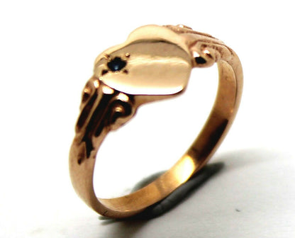 Genuine 9ct Yellow, Rose or White Gold Blue Sapphire Heart Signet Ring
