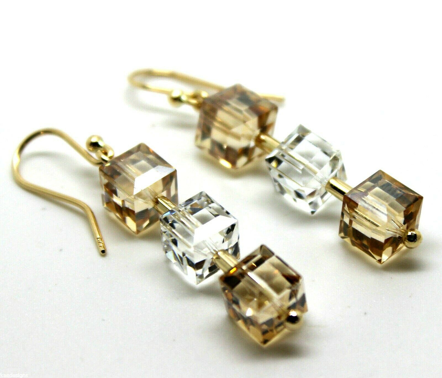 Kaedesigns, Genuine 9ct 9k 375 Yellow Gold Crystal Earrings