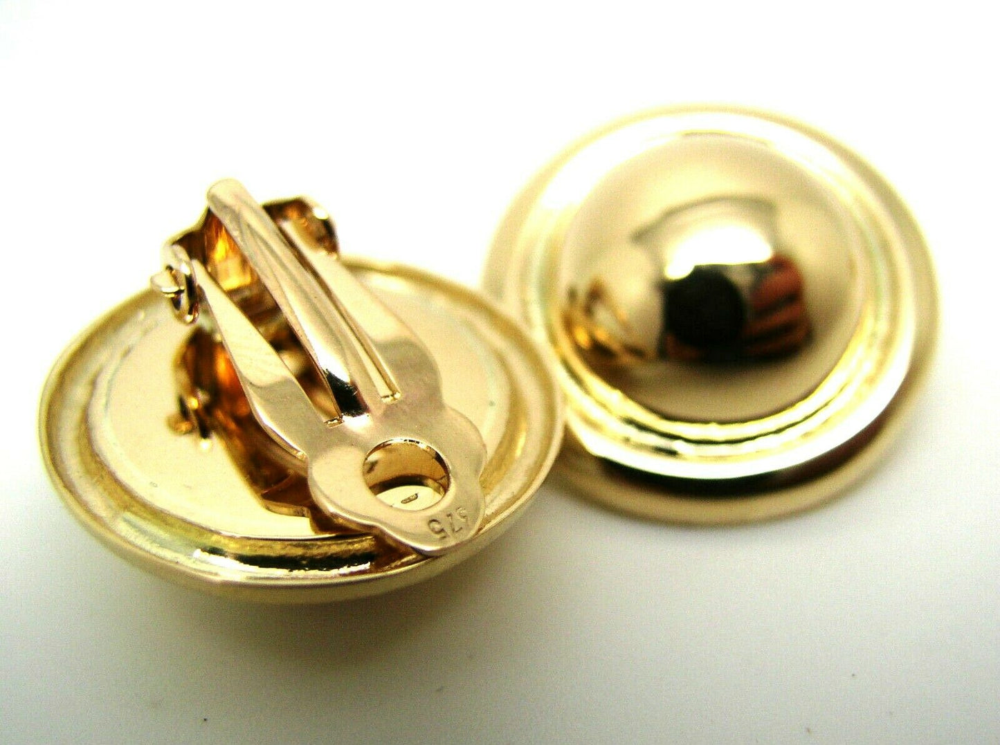 Genuine 9k 9ct 375 Yellow, Rose, White Gold Clip On Large 14mm Half Ball Round Earrings