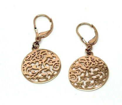 Genuine 9ct Yellow, Rose Or White Gold Antique Filigree Drop Earrings Continental hooks